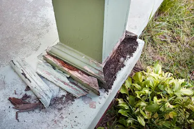 Post on a front porch damaged by termites | SOS Exterminating serving Gilbert, Arizona